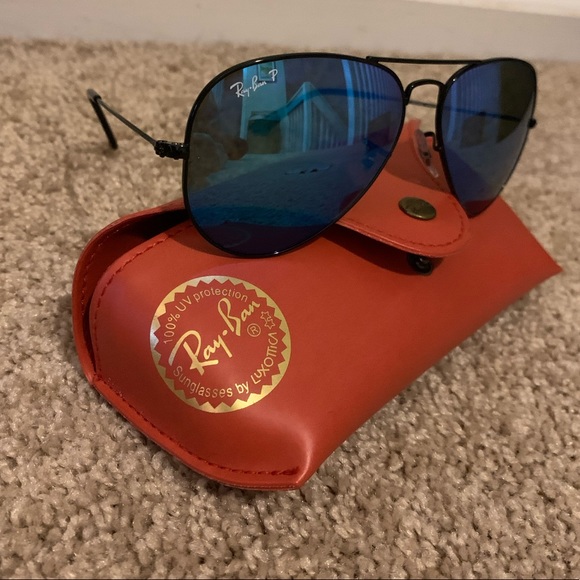 Ray-Ban Black Sunglasses with Blue Lenses and Red Case s-l400.jpg main image 2